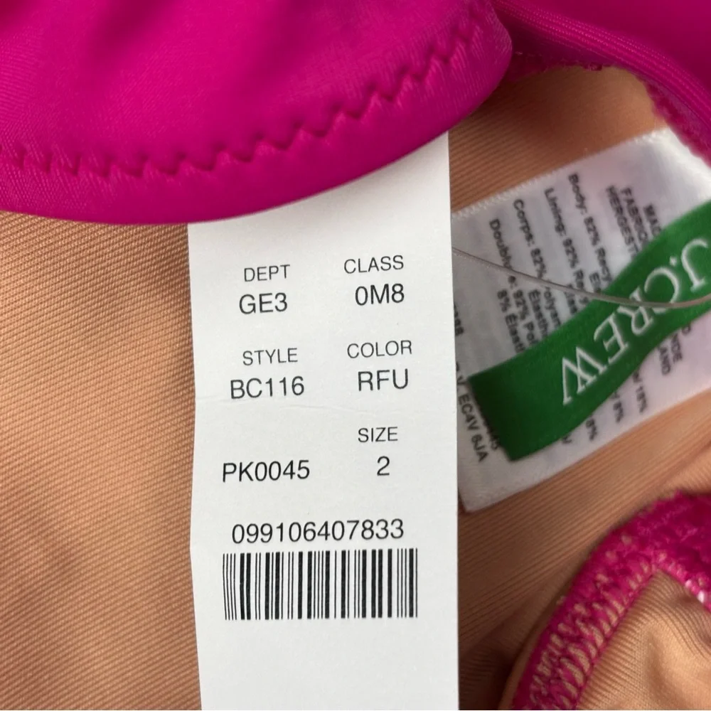 J. Crew Swimsuit Womens 2 Fuchsia Pink Ruched V-Neck One Piece‎ Swim Beach Vacay